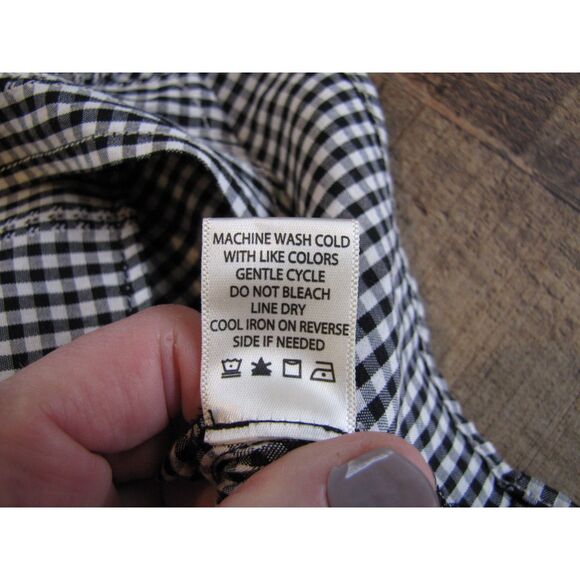 Max Studio Black White Check Blouse Waist Tie V-Neck Flutter Sleeve Small - Picture 7 of 8